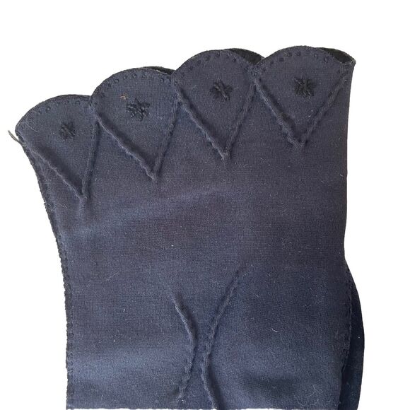 Shalimar Vintage Womens Gloves 50s 60s Navy Blue Embroidered Size 7 Made In USA - Picture 6 of 10